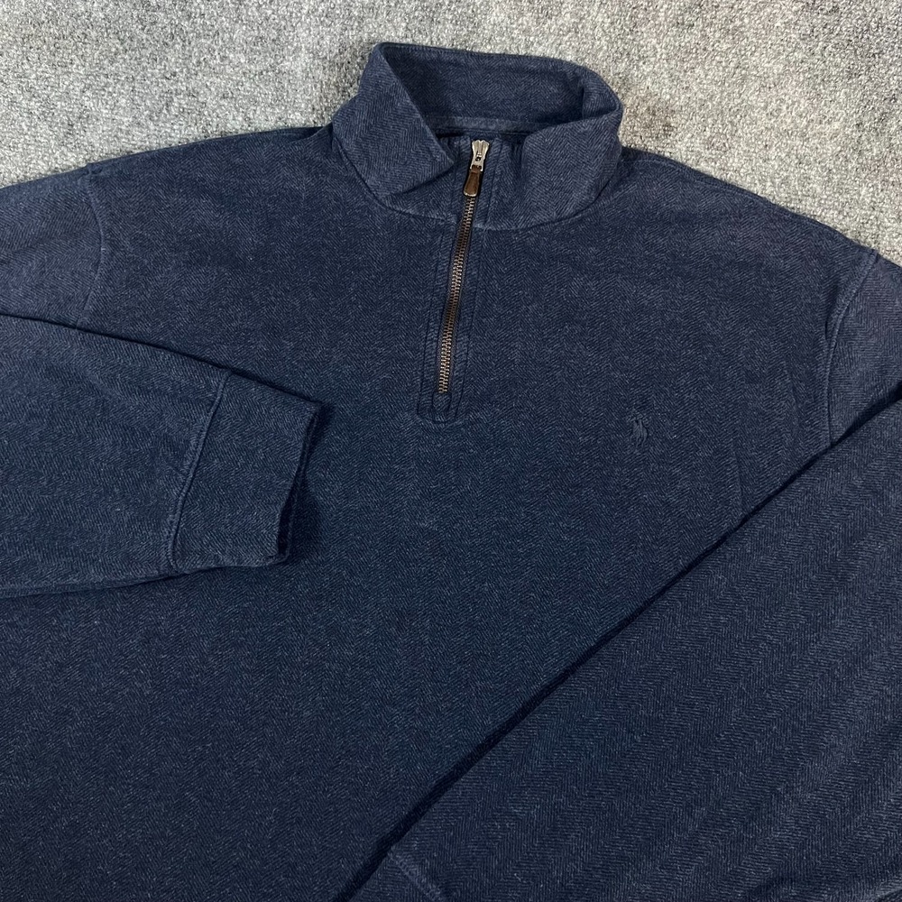 Polo Ralph Lauren Men's 1/4 Zip Herringbone Sweater | LS | Navy Blue | Size 2XL